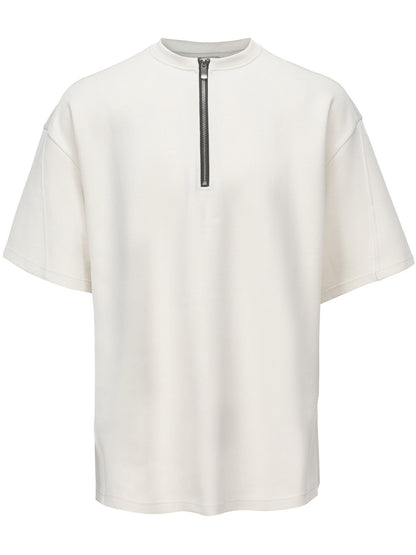 American trendy brand niche simple cotton short-sleeved T-shirt men's summer new loose street half-zip short-sleeved top