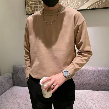 saferido      -shop mens fashion Spring and Autumn New Pure Color Sweater Men's Fresh round Neck Basic Long Sleeve Youth Casual Drop Shoulder Bottoming Shirt