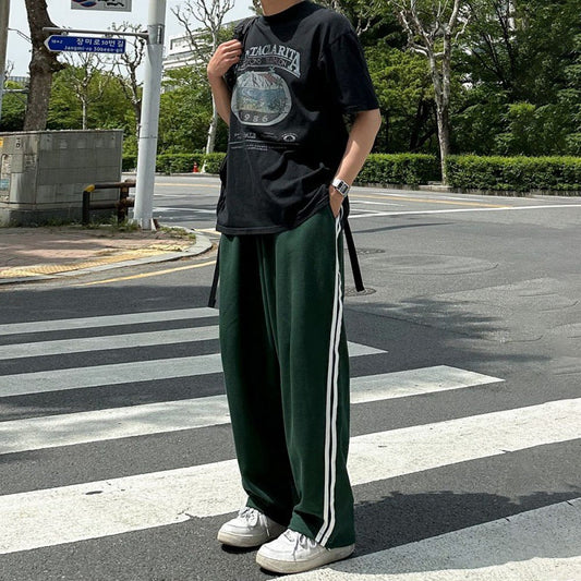 saferido mens outfits Contrast Color Striped Casual Pants Men's Summer Cotton Sports Pants Korean Style Loose Draping Straight Sweatpants