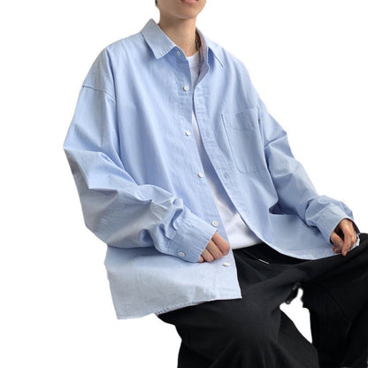 saferido      -shop 90s fashion men Japanese Style Cityboy Solid Color Long-Sleeved Shirt Summer Men's Niche Design Sense Stacked Lapel Shirt Coat Fashion