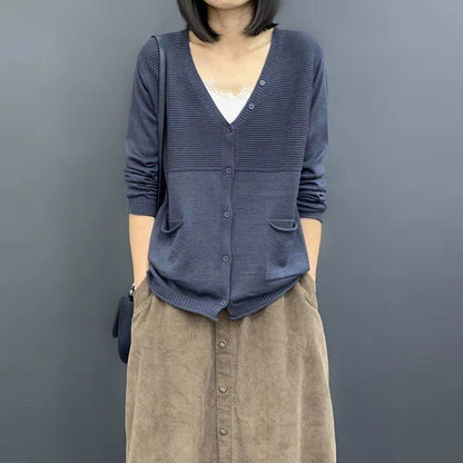 spring and autumn new Korean version of women's clothing loose and thin literary solid color long-sleeved knitted cardigan thin sweater jacket