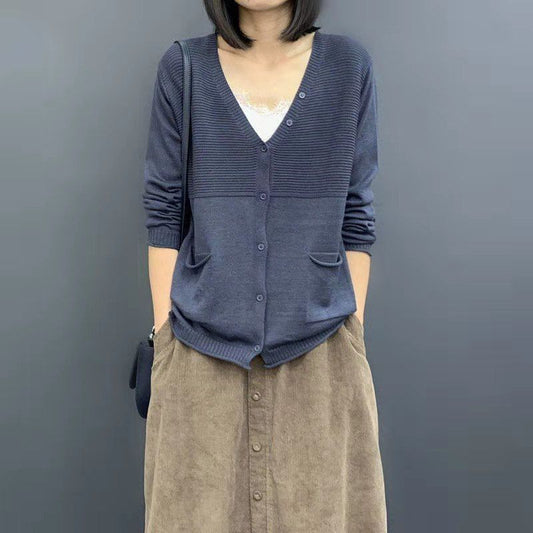 spring and autumn new Korean version of women's clothing loose and thin literary solid color long-sleeved knitted cardigan thin sweater jacket