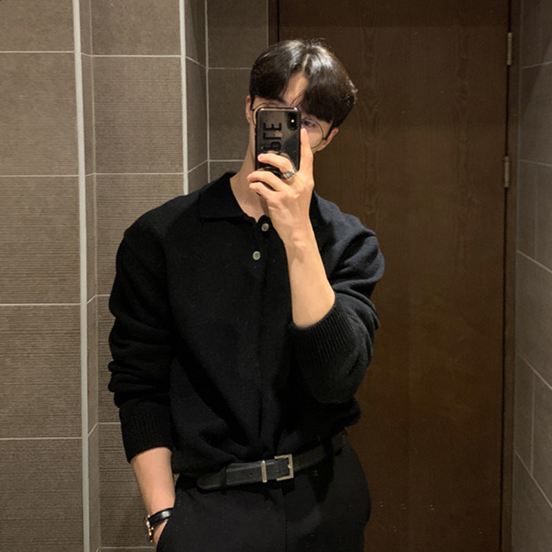 saferido      -shop mens fall fashion Asclo Trendy New Dongdaemun Men's Lapel Sweater Men's Designer Polo Collar Skin-Friendly Loose Autumn