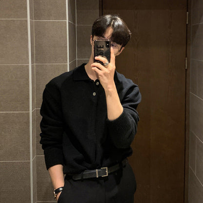 saferido      -shop mens fall fashion Asclo Trendy New Dongdaemun Men's Lapel Sweater Men's Designer Polo Collar Skin-Friendly Loose Autumn