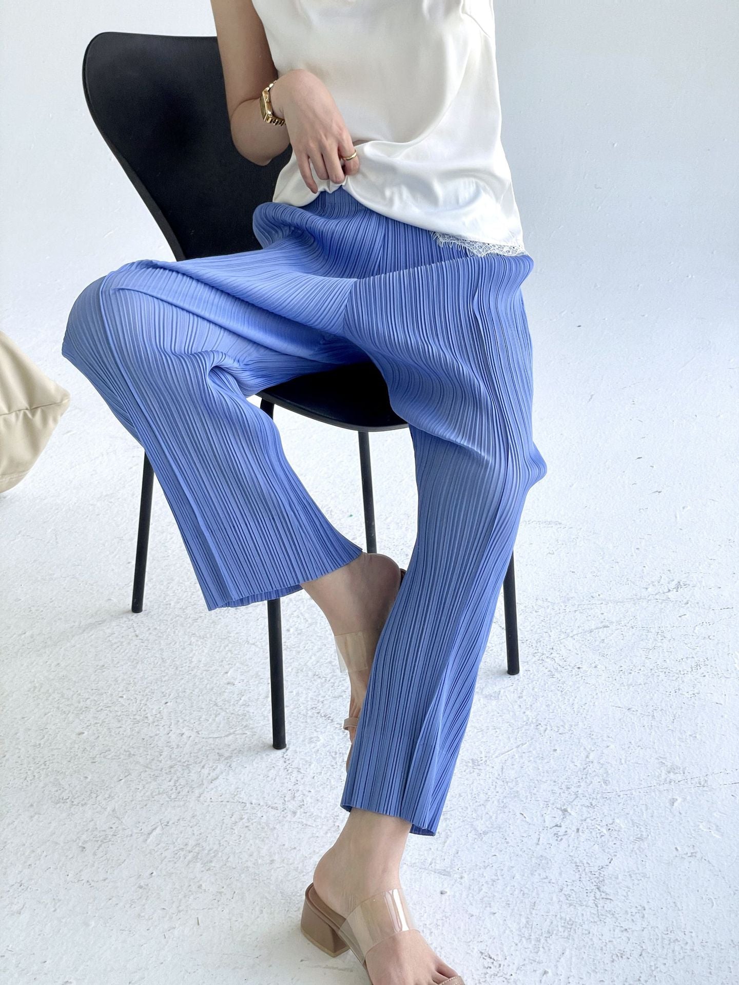 Folds popular spring and summer new simple fashion slim straight pants femininity versatile and thin casual pants