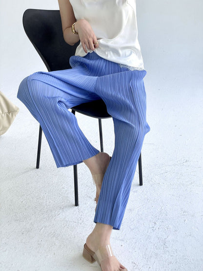 Folds popular spring and summer new simple fashion slim straight pants femininity versatile and thin casual pants
