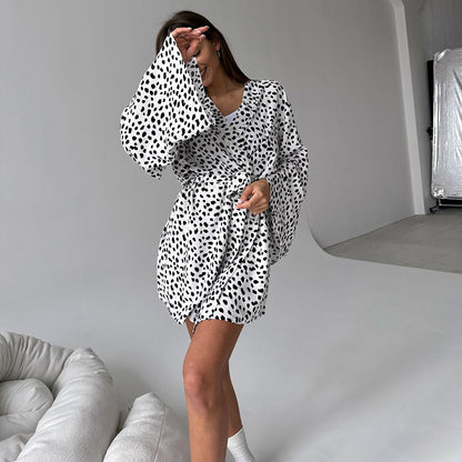 SAFERIDO 2025 popular summer new  style printing fashion casual loose long-sleeved short nightgown women's loungewear New