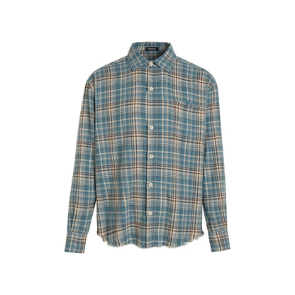 Spring and Autumn New Plaid Tassel Destroyed Shirt Men's Design Niche Loose Versatile Plaid Top Trend