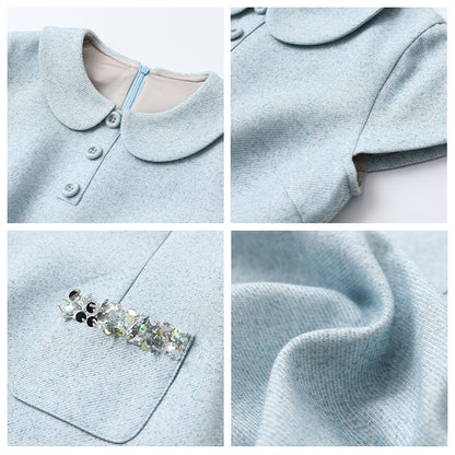 spring new small fragrant style lapel slim and thin small high-end age-reducing short-sleeved dress MZ038