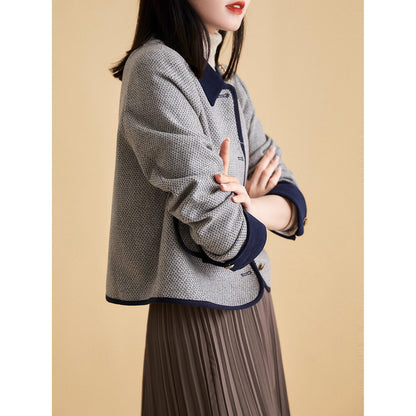 2025 Temperament wool small fragrant jacket high-end tweed lapel short jacket women's autumn commuter women's clothing spring and autumn
