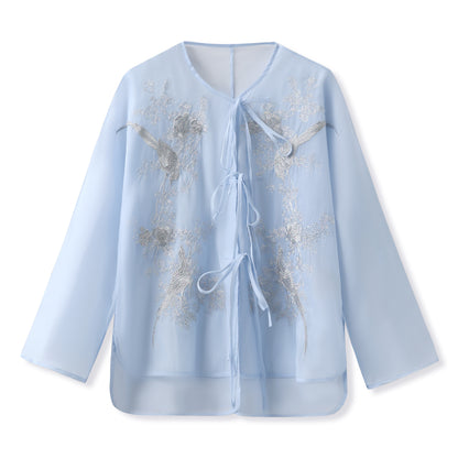 summer, national style light luxury printing beautiful retro mulberry silk celebrity style shirt high-end skirt set M6089