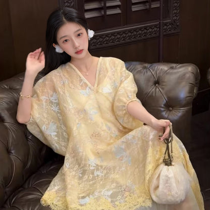 spring and summer high-end new national style embroidery embroidery lace light luxury suspender dress two-piece set N4001