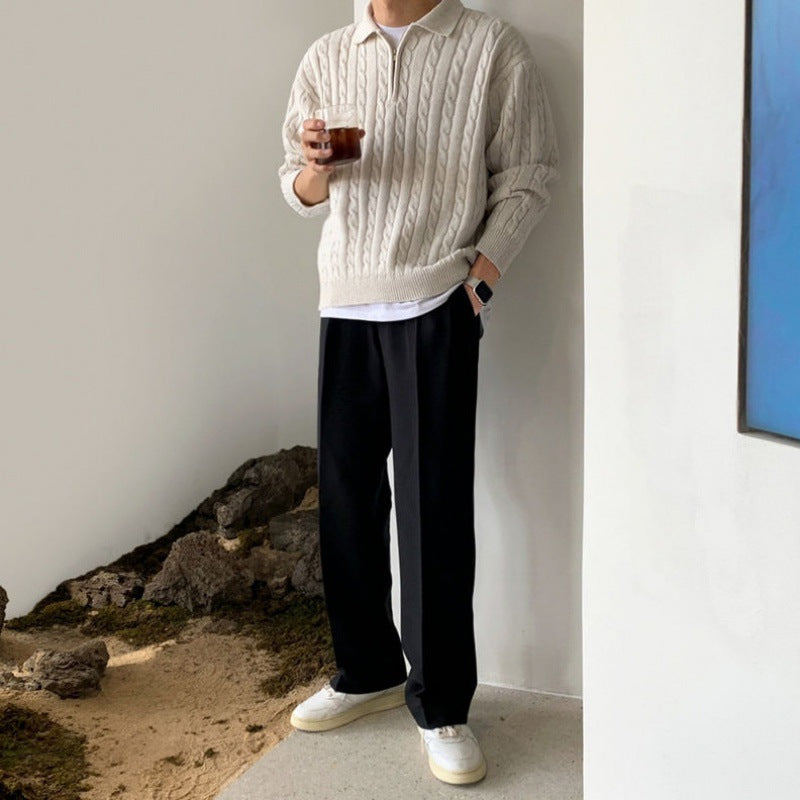 saferido      -shop classy outfits men Myq Half Zipper Sweater Autumn Men's Korean-Style Loose Niche Design Lapel Pullover Sweater