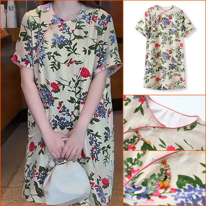 New Chinese style light national style burnt mulberry silk dress summer new temperament loose design short skirt M3113