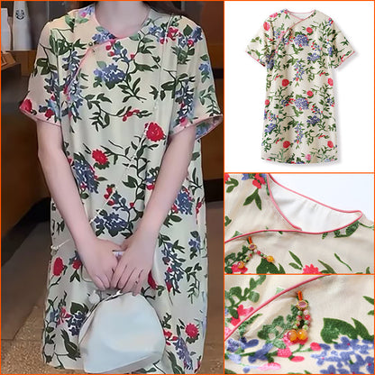 New Chinese style light national style burnt mulberry silk dress summer new temperament loose design short skirt M3113