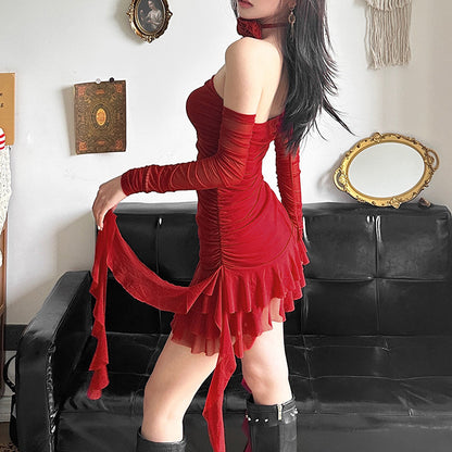 Cross-border 2025 style popular summer new women's clothing solid color sexy one-word collar fashion strap hip dress