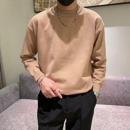 saferido      -shop mens fashion Spring and Autumn New Pure Color Sweater Men's Fresh round Neck Basic Long Sleeve Youth Casual Drop Shoulder Bottoming Shirt