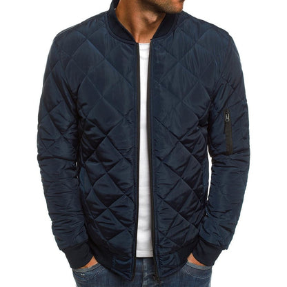 saferido      -shop old money outfits men European Size Men's Solid Color Jacket Cotton-Padded Coat Rhombus Sewed Thickened Stand Collar Cotton-Padded Coat Winter Warm Cotton-Padded Coat