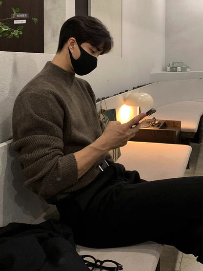 saferido      -shop classy outfits men Men's Autumn and Winter Half Turtleneck Sweater Men's Korean-Style Trendy Solid Color Sweater Mid Collar Bottoming Shirt Warm Inner Wear