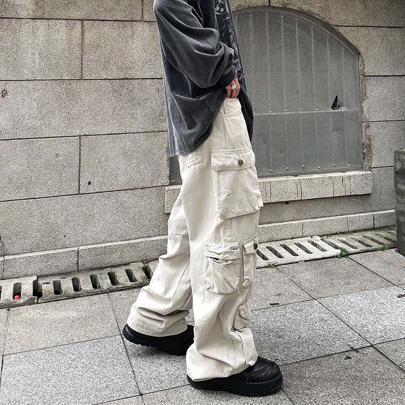 saferido outfits for men American Vibe Style Street Multi-Pocket Workwear Casual Pants Men's Ins Loose Straight High Street Retro Trousers