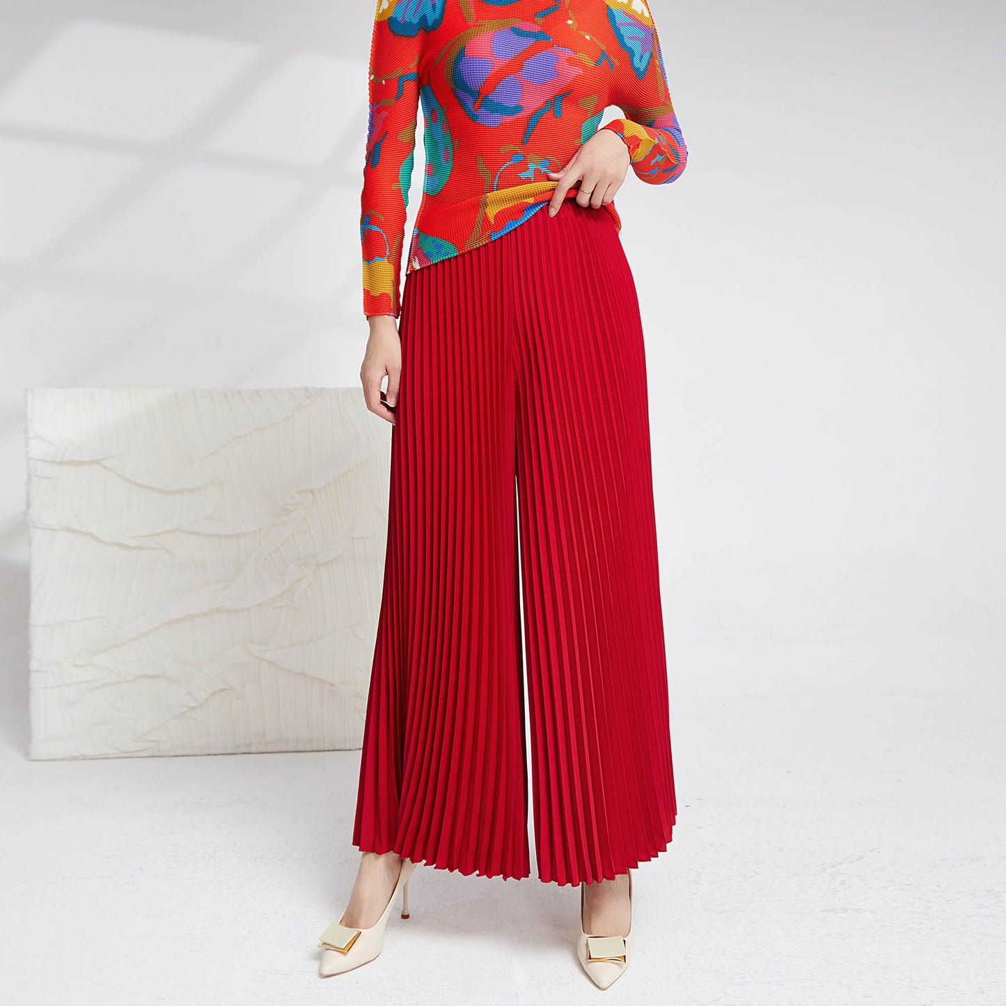 2025 pendant feeling high waist wide leg pants women's fashion Popular style loose solid color long versatile pleated casual trousers skirt