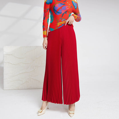 2025 pendant feeling high waist wide leg pants women's fashion Popular style loose solid color long versatile pleated casual trousers skirt