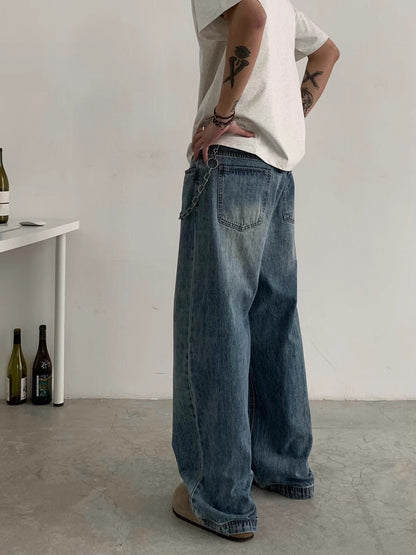 American retro fashion brand vintag jeans men's spring and summer new loose cleanfit wide-leg versatile pants