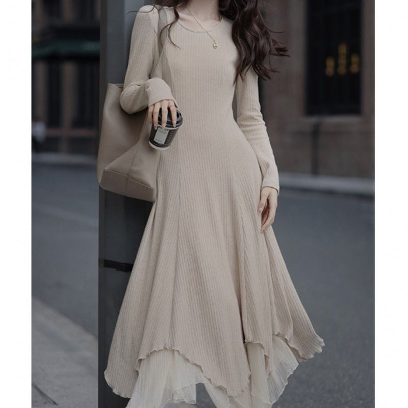 2025 [Aisi Dress Women] Autumn and winter imitation cashmere gentle temperament women's high-end knitted skirt  with coat