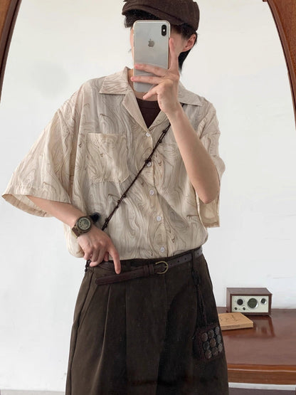 Japanese style niche retro polo shirt thin men's summer new pattern Cuban collar short-sleeved shirt top