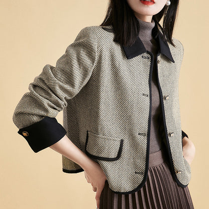 2025 Temperament wool small fragrant jacket high-end tweed lapel short jacket women's autumn commuter women's clothing spring and autumn