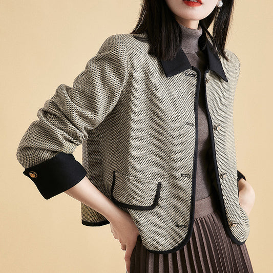 2025 Temperament wool small fragrant jacket high-end tweed lapel short jacket women's autumn commuter women's clothing spring and autumn