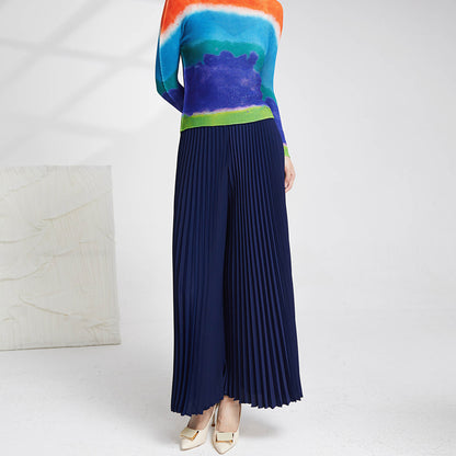 2025 pendant feeling high waist wide leg pants women's fashion Popular style loose solid color long versatile pleated casual trousers skirt