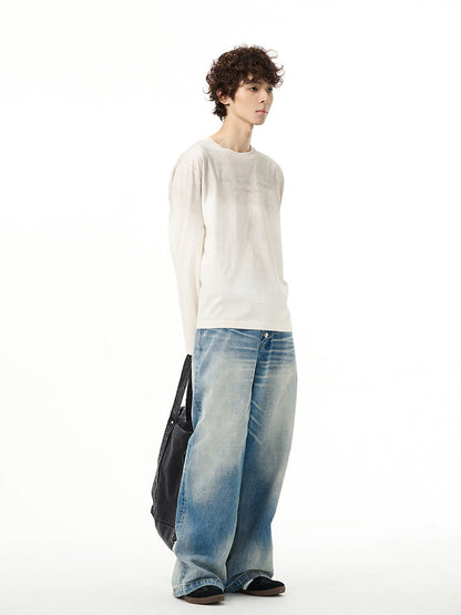 American high street retro jeans men's spring new loose straight high-end wide-leg pants handsome pants couple