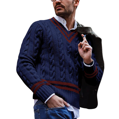 saferido      -shop mens winter fashion V-neck Sweater Men's Striped Color Matching Knitted Sweater Autumn and Winter Fashion Ins Men's Clothing