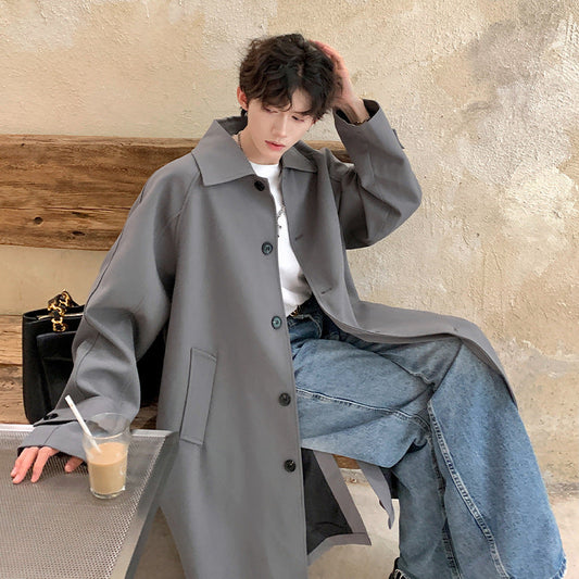 saferido hipster Spring and Autumn Korean Style Windbreaker Men's Handsome All-Match Mid-Length Windbreaker Hong Kong Style Trendy High-Grade Thickened Coat