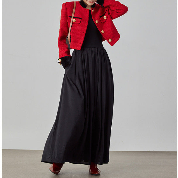 2025 Temperament high-end small fragrant jacket, tweed short jacket  spring women's clothing spring and autumn red top
