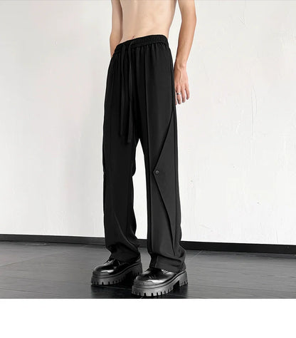saferido Summer Men's Fashion Trend Oversized Casual Pants Streetwear Ventilate Elastic Waist Sweatpants Black/Khaki Color Trousers
