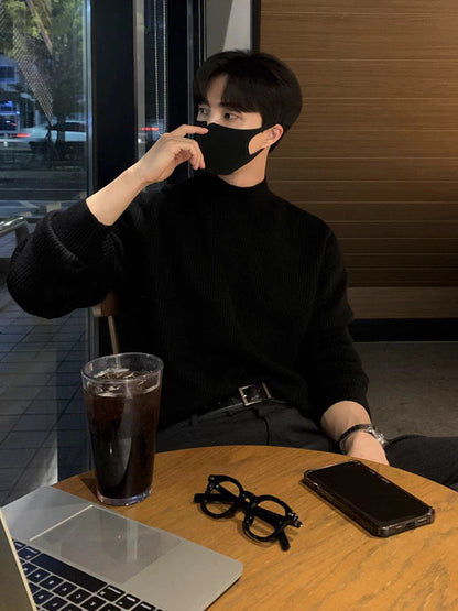 saferido      -shop classy outfits men Men's Autumn and Winter Half Turtleneck Sweater Men's Korean-Style Trendy Solid Color Sweater Mid Collar Bottoming Shirt Warm Inner Wear