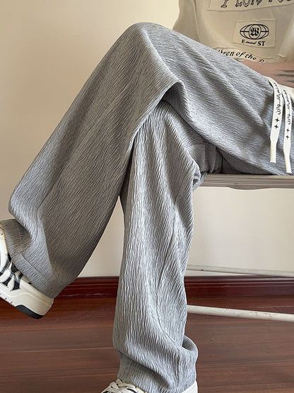 Drape texture straight pants men's summer new trend mopping trousers loose casual ice silk pants