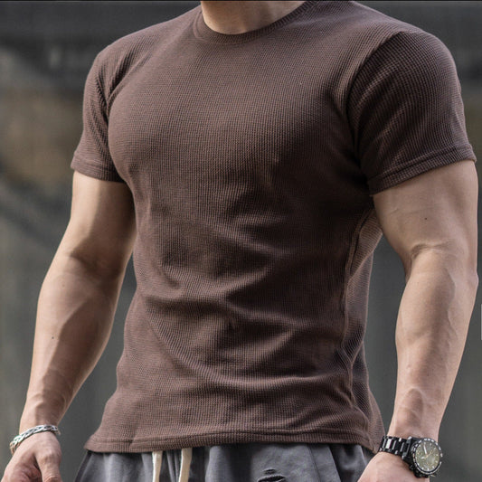saferido      -shop masculine men American-Style Thickened Fitness Men's Summer round Neck Short Sleeve Stretch Slim Fit Sports Trendy Bodybuilding Outdoor Quick-Drying T-shirt