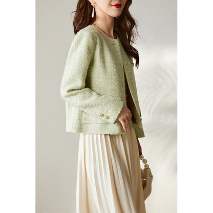 2025 Wool tweed spring and autumn small fragrant jacket  new autumn clothing short candy green top women's spring clothing