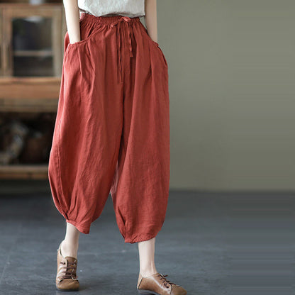 summer new literary and retro casual versatile nine-point pants loose large size thin temperament solid color Harlan pants