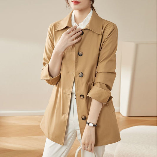Mom trench coat women's spring and autumn new Korean version waist loose and thin casual fashion small coat