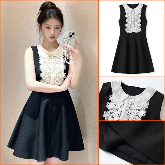 daughter Popular style fashion small black dress spring temperament sleeveless waist slim and thin dress women MZ020