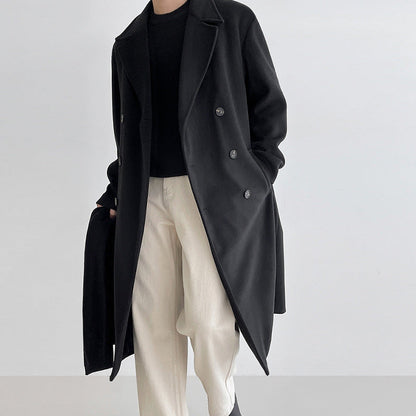 saferido      -shop boy outfits Myq Woolen Coat Men's Mid-Length Autumn and Winter Korean Style Loose High-Grade Thickened Trench Coat Woolen Coat