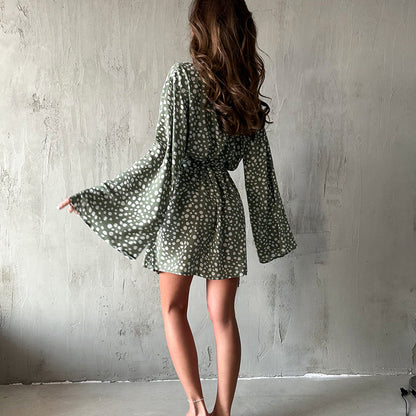 SAFERIDO 2025 popular summer new  style printing fashion casual loose long-sleeved short nightgown women's loungewear New