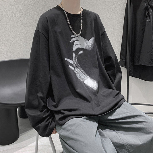 saferido      -shop grunge outfits Autumn T-shirt Men's Long-Sleeved Korean Style Hong Kong Style Trendy Handsome Casual All-Match Loose Inner Hip Hop Bottoming Shirt Autumn Clothes