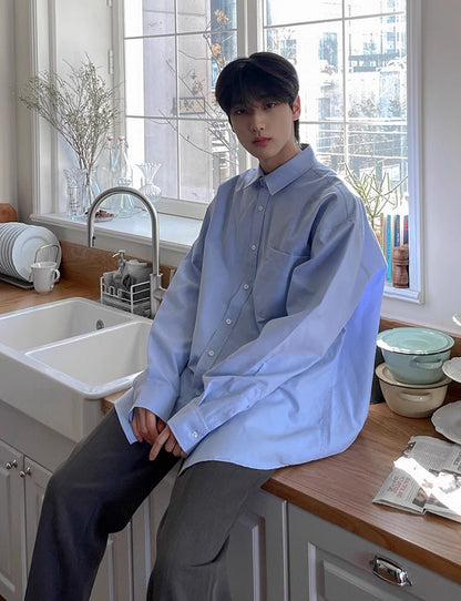 saferido      -shop classy outfits men Simple Casual Shirt Men's Spring New Long-Sleeved Shirt Korean Style Loose-Fit Clothing DK Uniform Inner Wear