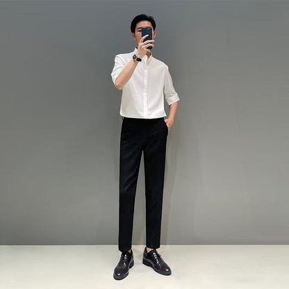 saferido      -shop classy outfits men New Chinese Style Stand Collar Short-Sleeved Shirt Men's Summer New Niche Shirt Trendy Ice Silk Drape All-Match Top