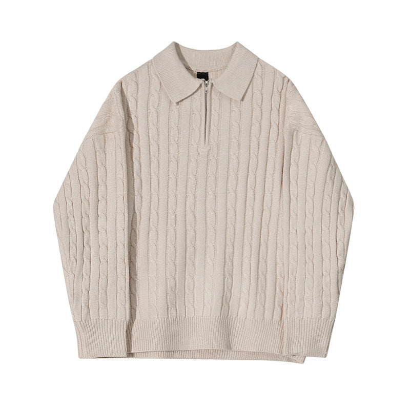 saferido      -shop classy outfits men Myq Half Zipper Sweater Autumn Men's Korean-Style Loose Niche Design Lapel Pullover Sweater